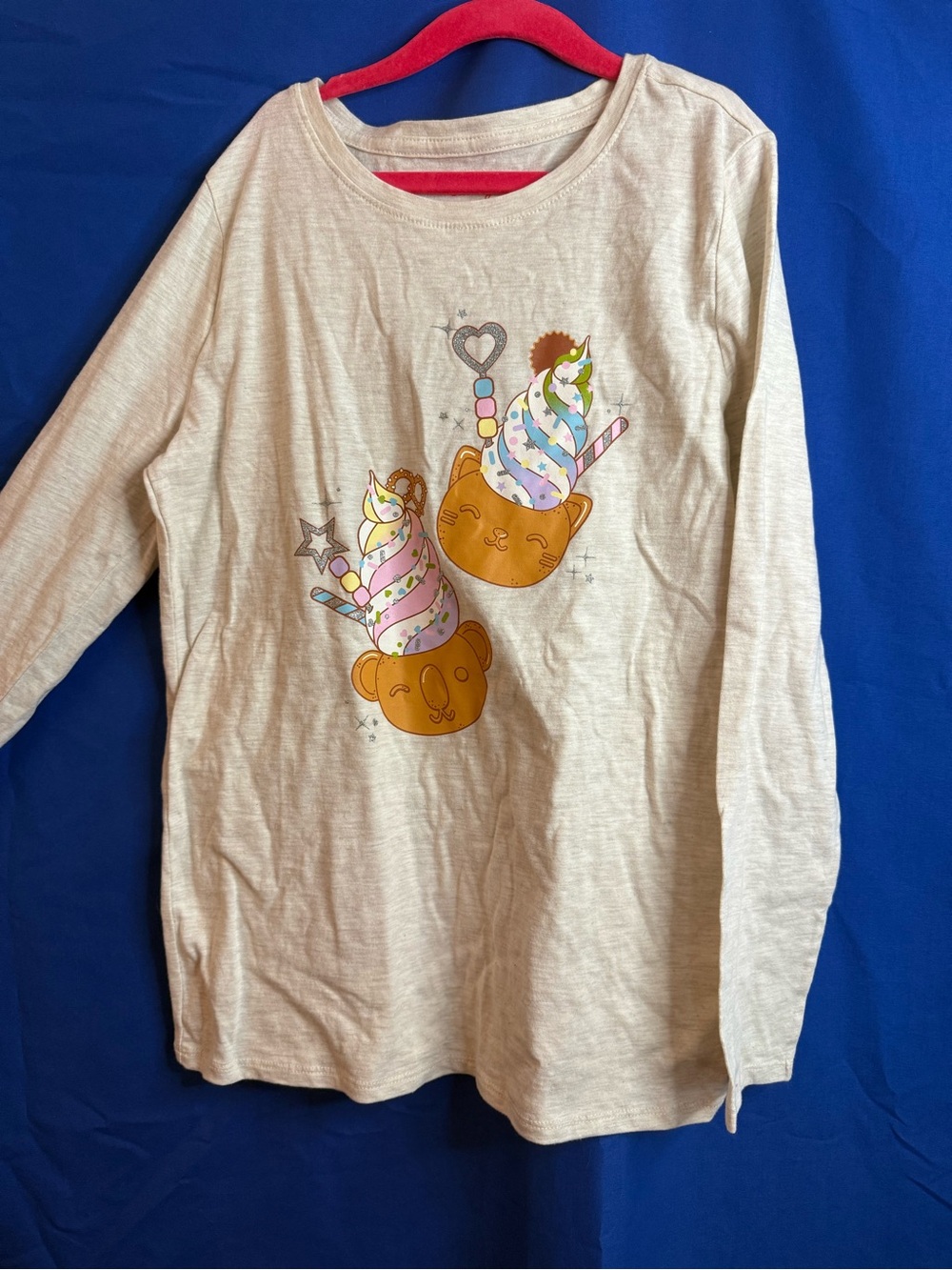 Cat & Jack Cream Long-Sleeve Unicorn Cat Graphic Tee 10/12